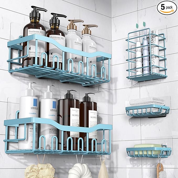 EUDELE 5-Pack Rustproof Stainless Steel Shower Caddy – No Drill Adhesive
