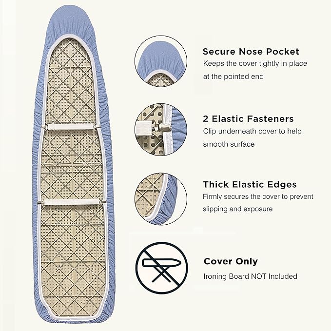 Ironing Board Cover and Pad 18"x49" Extra Thick Natural Cotton, Scorch and