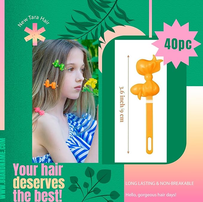 Classics Self Hinge Hair Barrettes for Girls Plastic Hair Barrettes for Baby bow Girl Barrettes 80s 90s Bow Cartoon Design Hair Pins for Baby Girls Toddlers total 40 count (WHITE)