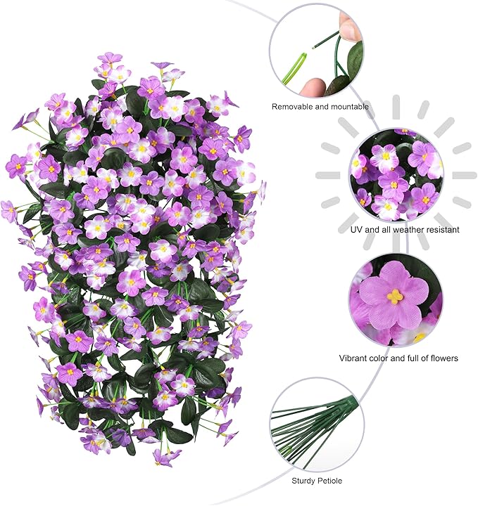 HyeFlora 2PCS Artificial Fall Hanging Flowers for Outdoors, Faux Daisy Muns Plants Fake Silk Orchid Long Stems UV Resistant for Home Garden Wall Party Indoor Outdoor Decor(Light Fuchsia and Fuchsia)