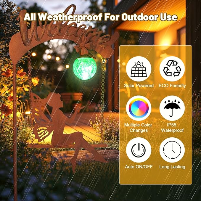 HONGLAND Solar Garden Lights Outdoor Decor, Solar Fairy Lights Outdoor Moon Decor, Housewarming Ornaments for Patio, Lawn, Yard, Pathway - Unique Gardening Gifts for Women Mom Grandma