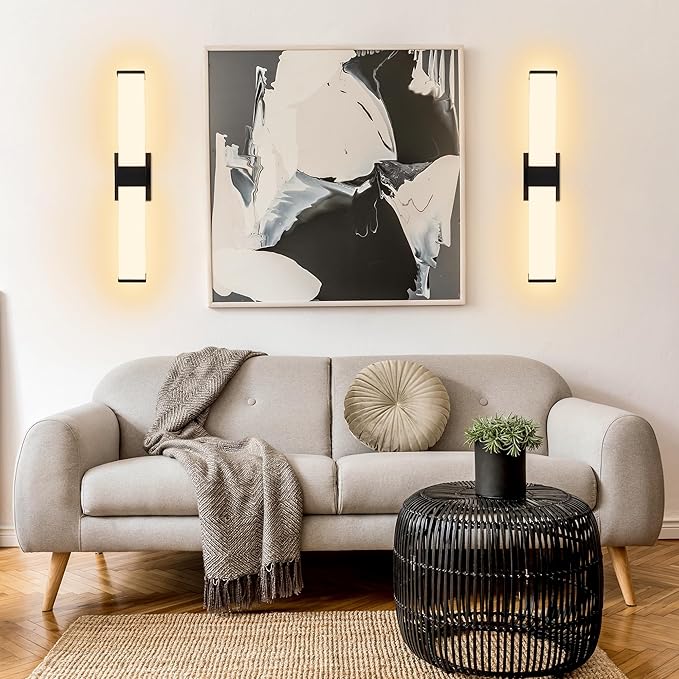 Kalium 24in Modern Wall Sconces, Dimmable Bathroom Vanity Lights, 3000K Warm White LED Indoor Sconces Lighting for Bathroom, Stairs, Living Room, Bedroom. Hardwired.