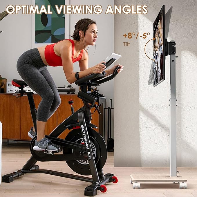 Rolling TV Stand Portrait for 65 70 75 Inch TVs, Tilt and Swivel Mobile TV Cart on Wheels up to 110 Lbs, 6 Height Adjustable PortableTV Stand, Max VESA 600x400mm White