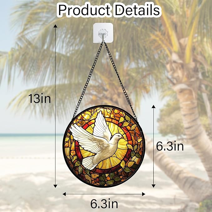 Stained Glass Window Hanging, Flying White Dove Sun Catchers Diamond Glass Panel Hangings Cute Birds Suncatcher Decor for Birthday for Women, Men, Wife, Aunt, and Mom 6.3 in