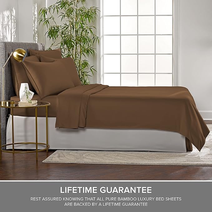 Split King Sheets by Pure Bamboo, Genuine 100% Organic Viscose Derived from Bamboo Bed Sheet Set, Soft & Cooling, Double Stitching *Not for Split Top (Split King, Coconut Husk)