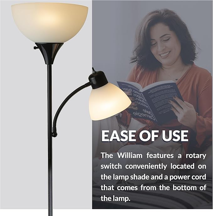 Newhouse Lighting NHFL-WI-BK Torchiere William 71 inch Modern Standing Daughter Floor Lamp, Perfect Light for Bedrooms, Living Room, Office, Reading, Mother-Son Black