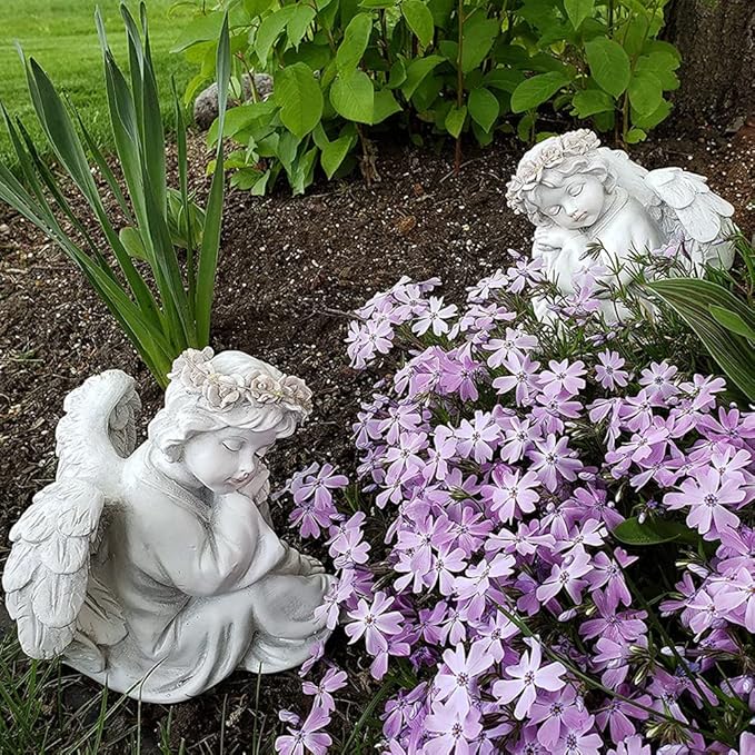 Angel Statue Garden Decor for Outside Solar Outdoor Decorations Patio Cherub Christmas Yard Porch Home Lawn Art Light up Figurine Memorial Sculpture Gift for Mom Mother Grandma
