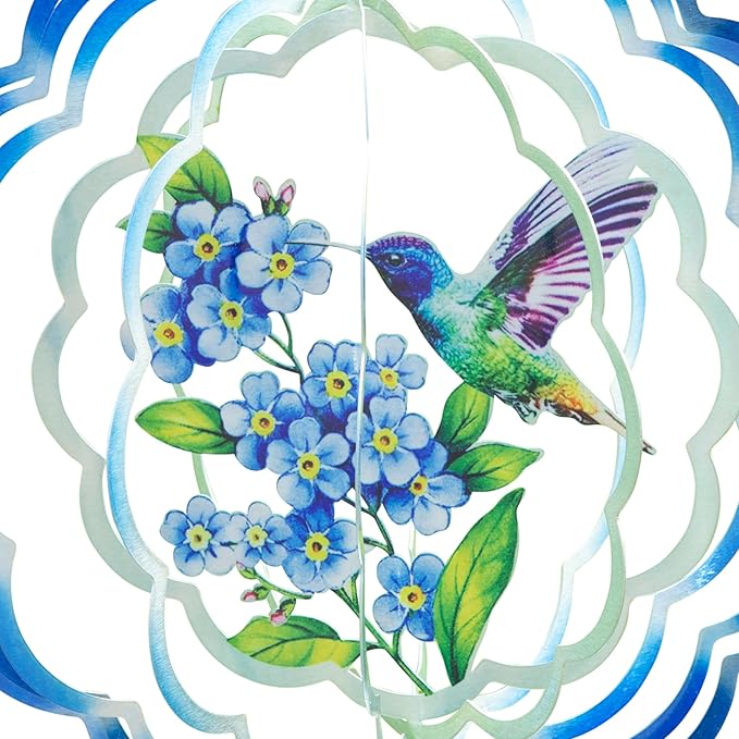 VP Home Floral Hummingbird Wind Spinner - Metal Outdoor Wind Spinners for Yard and Garden Decor - 3D Kinetic Yard Art Hummingbird Sculpture - Vibrant, Weather-Resistant Design - 12 x 15 Inches