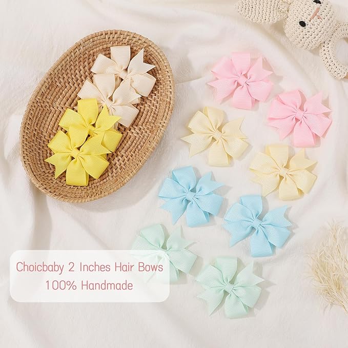 Choicbaby 2.3 Inches Mini Baby Hair Bows 60pcs Grosgrain Ribbon Toddler Hair Accessories with Alligator Clip Bow for Baby Girls Toddlers Gift