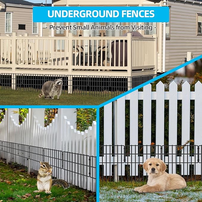 25 Panels Garden Fencing Animal Barrier, 17in (H) X 27ft (L) Dog Dig Fence Barrier, 1.25in Gap Rustproof Metal Stakes Decorative Garden Fence, Ground Defense Border Fence for Outdoor, Yard, Patio