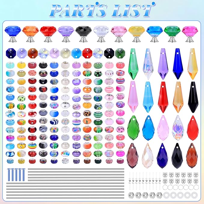 DIY Fairy Wand Garden Stakes Kit, Crystal Beaded Decorative Wands Set, Outdoor Garden Decoration with Assembly Guide (Diamond Top 423 Pcs)