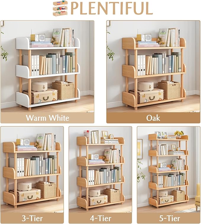 3-Tier Wooden Open Bookcase - Modern Display Bookshelf with Top Edge and Solid Wood Frame for Home and Office, Storage Cabinet, Oak