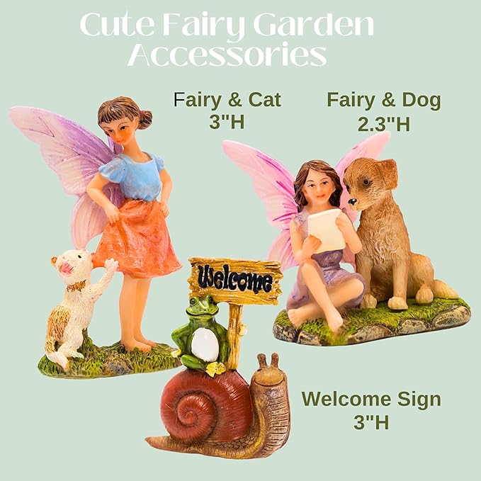 PRETMANNS Fairy House Kit - Fairy Garden Accessories for Outdoor Miniature Village Decor, with Fairies & Sign - Pinecone House, 6.5' High & Door can Open Wide - 4 Piece Supplies