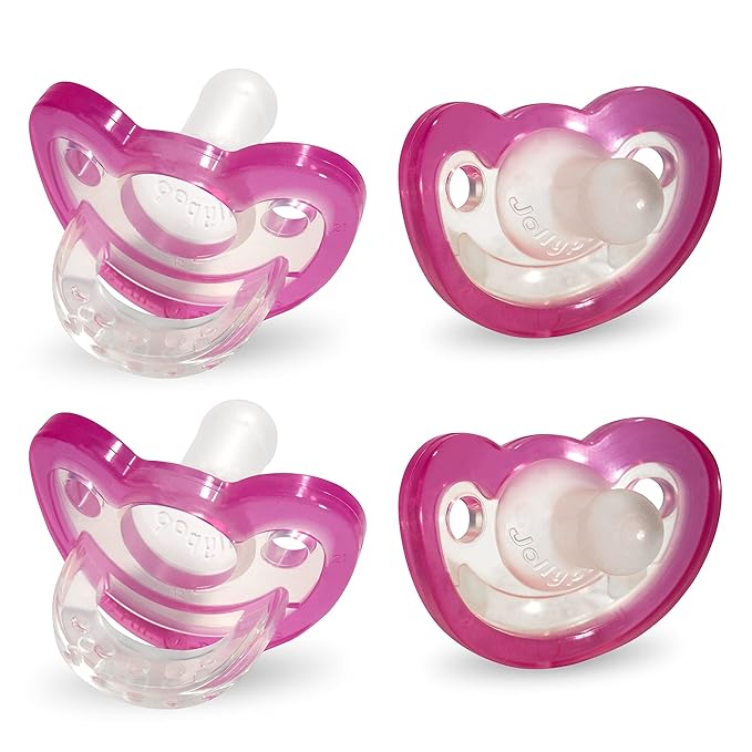 RaZbaby Jollypop Pacifier for Newborns & Up, USA Made, Natural Shaped Orthodontic Binky, Lovingly Shared in NICUs & Hospitals Worldwide, Medical-Grade 100% BPA-Free - 0-3 Months, 4 Pack - Pink