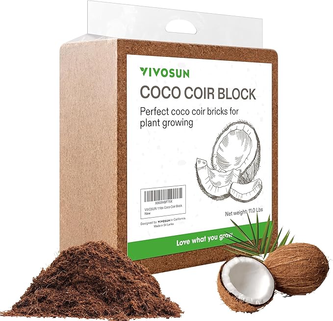 VIVOSUN Coco Coir Brick, 11lbs 100% Natural Organic Compressed Coconut Coir Fiber with Low EC, PH Balance & High Nutrition, Coconut Fiber Substrate, Coconut Soil for Plants