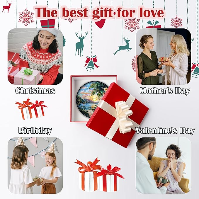 Stained Glass Window Hanging, Colorful Landscape Suncatcher for Doors Home Sun Catchers Decoration and Christmas, Mother's Day Birthday Gifts for Women, Men, and Mom 7.8 in