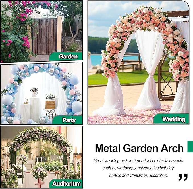 Heavy Duty Metal Garden Arch 7.6ft High Garden Arbor for for Climbing Plants Roses Vines, Outdoor Garden Lawn Backyard Patio, Garden Wedding Party Decoration