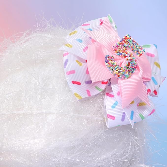 Hair Clip - 1st Birthday Pink Bow Party Decorations, Confetti Ice Cream for Girls, 5th Baby Girls Hair Bow, Hair Clip