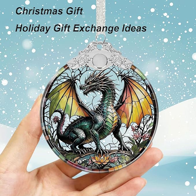 Dragon Ornament Crystal Glass with Gift Box, Dragon Christmas Ornaments for Christmas Tree Decorations, for Girls Boys Women Men, Holiday Keepsake Present Exchange Ideas -01