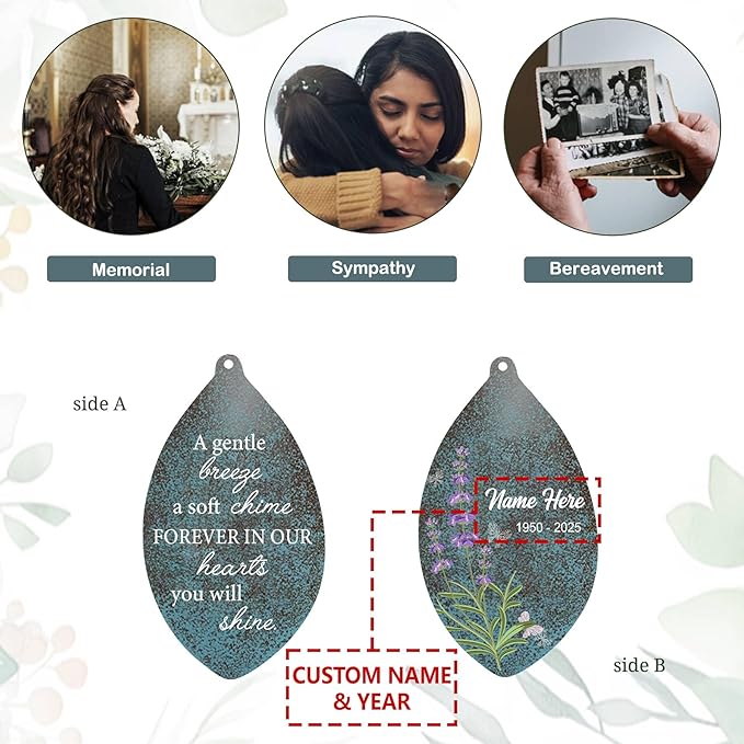 ASTARIN Personalized Sympathy Wind Chimes, Memorial Gifts Wind Chimes, Deep Tone Windchime for Loss of Loved Ones Mom/Dad/Friends, Outdoor Garden Decor