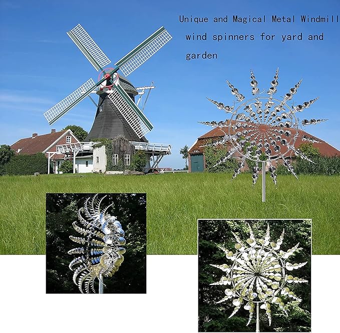 Metal Windmill, Wind Spinners for Yard and Garden, Pinwheels, Silver, Kinetic