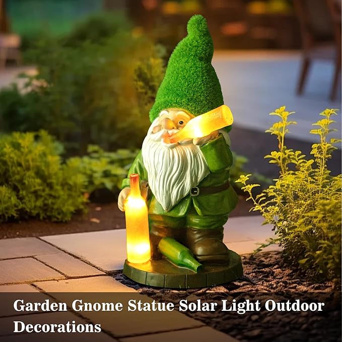 Topadorn Solar Gnome Garden Decor, Garden Gnome Sculptures with Solar LED Lights, 12'' Resin Outdoor Figurine for Yard Patio Decor Lawn Ornaments Porch Gifts