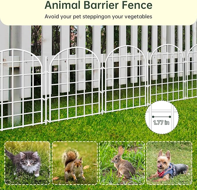 32.5ft(L) x 22in(H) Panels Garden Fence, 30 Panels Arched No Dig Fence, Decorative Animal Barrier Fencing with Ground Stake, Rustproof Metal Garden Edging Border for Dog, Outdoor Patio Decor, White