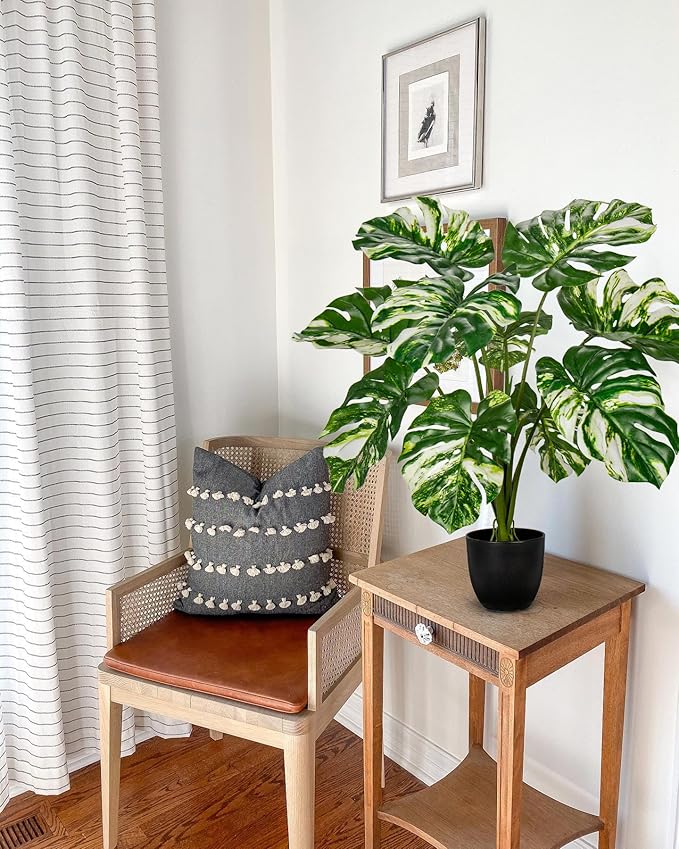 Hollyone Artificial Monstera Plant 2FT Faux Monstera Deliciosa Plant in Black Pot Fake Swiss Cheese Tropical Plant Potted for Indoor Outdoor Floor Home Office Living Room Decor, 2 Pack