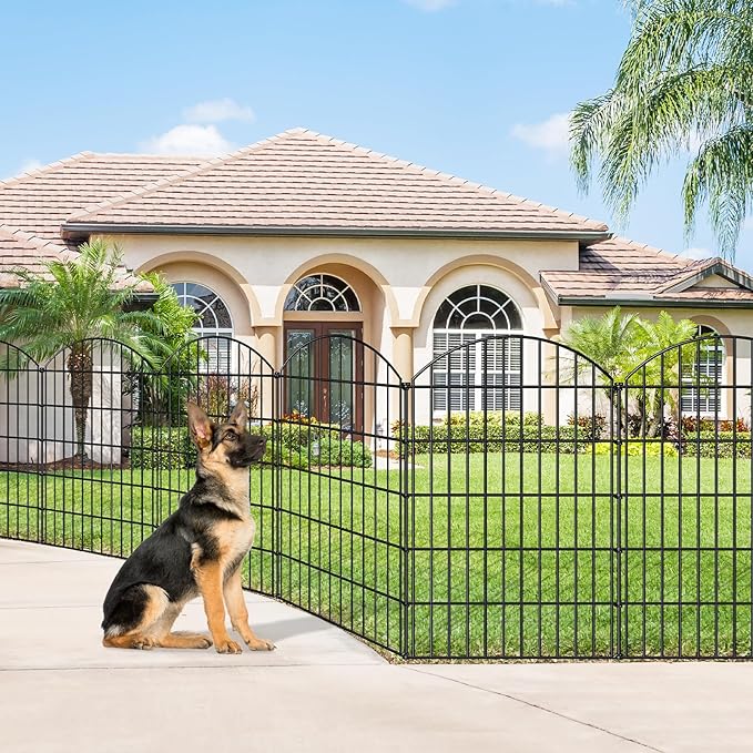Metal Garden Fence 42in (H) x 23.3ft (L), 10 Panels + 11 Stakes Dog Fence Border Fence Animal Barrier, No Dig Garden Fencing for Yard Flower Bed Lawn Patio Outdoor, CTW4210 Black