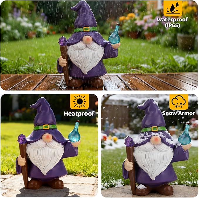 Solar Gnome Garden Decor Statue - Outdoor Gnome Statue Ornaments with Solar Lights for Outside, Patio, Yard, Lawn, Balcony - Housewarming Gift for Women, Men, Mom, Grandma
