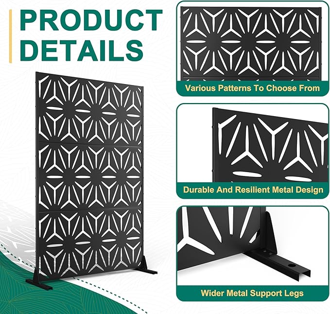 72" H×47" W Metal Privacy Screen Outdoor Privacy Screen Freestanding, Outdoor Privacy Screens and Panels for Patio Lawn Deck(Consists of 3 Panels)