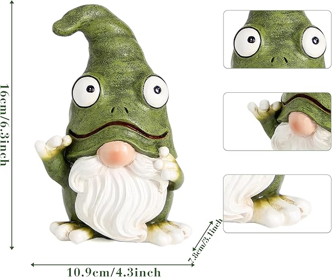 Outdoor Garden Frog Gnome Statue, Garden Gnomes Outdoor Figurine, Sculptures & Statues, Decoration for Outside Yard Lawn Patio Porch Home Decor, Green Nomes Knome Ornament