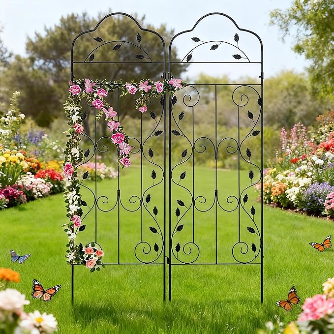 hogardeck Metal 60 * 18in Garden Trellis 2-Packs for Climbing Plants Flowers Vegetables Planting Arched Outdoor Decoration for Courtyards Lawns Gardens