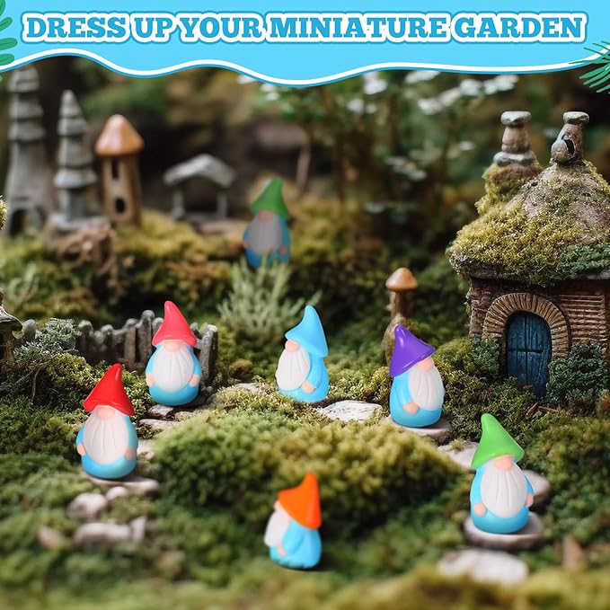 Mini Resin Gnomes Bulk Tiny Fairy Statues Small Gnomes Miniature Figurines for Landscape Outdoor Patio Yard Lawn Indoor Plant Pots Fairy Decor(60 Pcs,Mini Resin Dwarf)