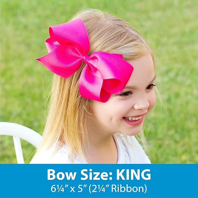 Wee Ones Girls' Classic Grosgrain Moonstitch Edge Hair Bow, No-Slip Hair Clip, Handmade, Millennium Blue, King