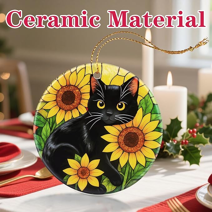 Christmas Ornament, Christmas Decoration, Ceramic-Style Black Cat Ornament, Heirloom Keepsakes, Holiday Ornaments, Holiday Presents, Unique Xmas Gifts, Gift Exchange Ornaments, Gift Idea