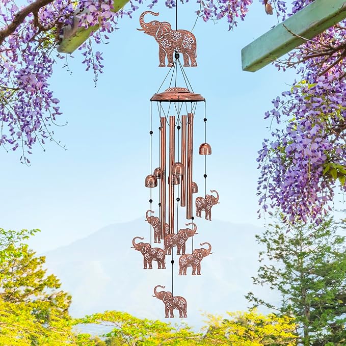 Elephant Wind Chimes Outdoor Elephant Gifts for Women/Men/Mom/Grandma/Wife Birthday Gifts Memorial Gift Metal WindChimes for Outside/Indoors, Home, Lawn, Porch, Patio, Garden Decor, Yard Decorations
