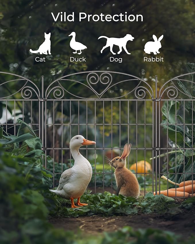 10 Panels No Dig Decorative Outdoor Garden Fence with Gate, 32 in(H) X 23.6 ft(L) Animal Barrier Fencing, Rustproof Portable Fence, Temporary Dog Fence Outdoor for Yard, Outside, Backyard