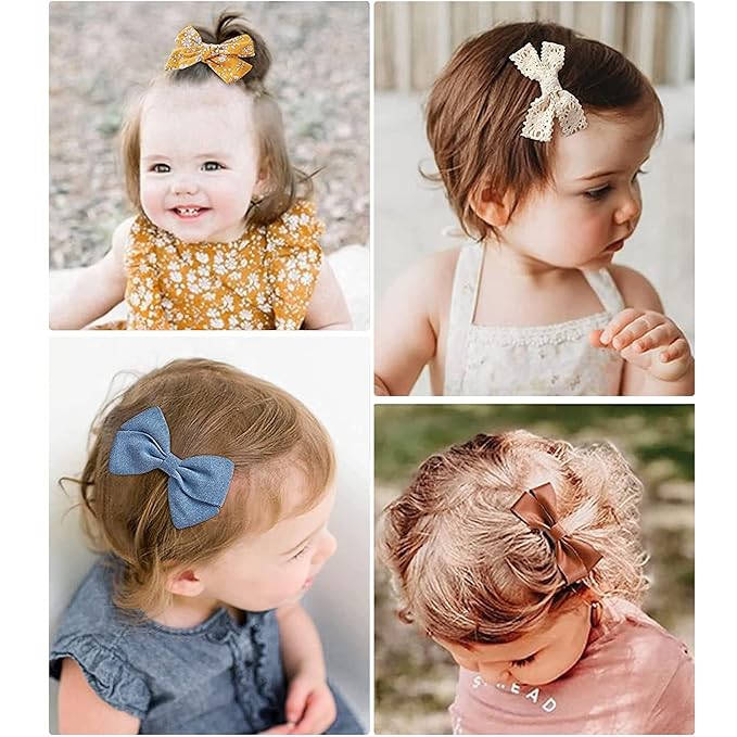Jesries 21 Pack Baby Girls Hair Clips Bows Fully Lined Non Slip Barrettes for Fine Handmade Hair Accessories for Newborn Infant Toddler Kids