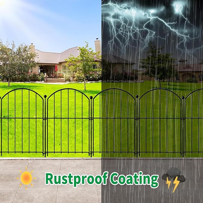 Decorative Garden Fence 21in x10.8ft, 10 Pack Rustproof Metal No Dig Fence Animal Barrier for Dog, Arched Flower Bed Edging Ornamental Wire Border Panel Fencing (Arch)