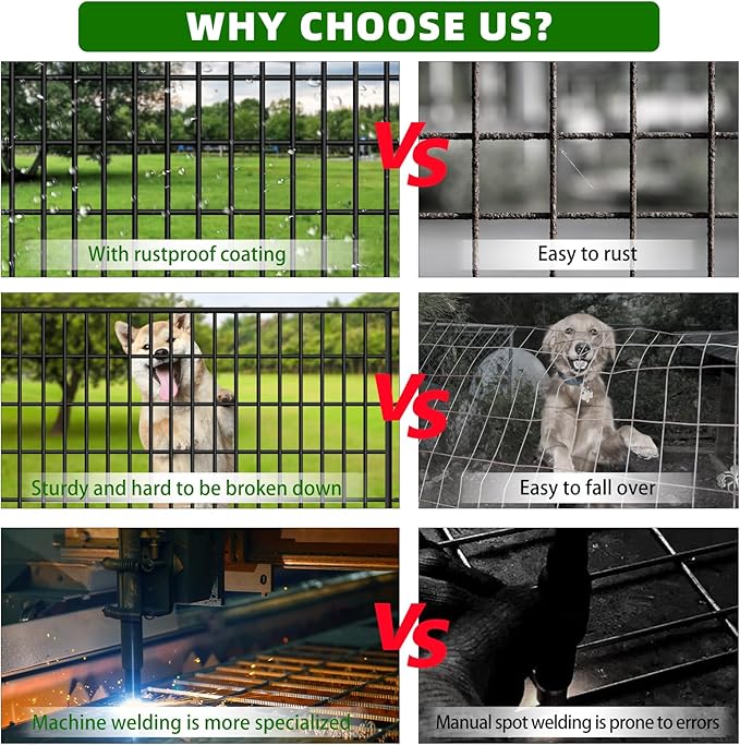 10 Panels Garden Fencing Animal Barrier, 33 in(H) X 24 ft(L) Dog Fence Outdoor for Yard Rustproof No Dig Decorative Tall Garden Fence Metal Wire Panel Border Patio Rabbit Ground Stakes Fencing