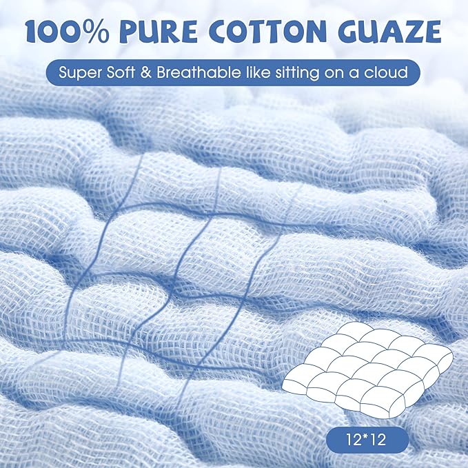 MUKIN Baby Washcloths - Soft Face Cloths for Newborn, Absorbent Bath Wipes, Burp Cloths or Towels, Baby Registry as Shower. Pack of 6-12x12 inches (Blue)