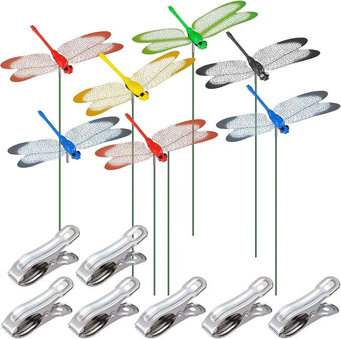 NiHome 9.8" Dragonfly Decorative Garden Stakes for Outdoor & Indoor, Waterproof PVC Wings and Durable Plastic Body, Easy Installation & Weather Resistant for Flower Beds, Potted Plants, Walls (7PCS)