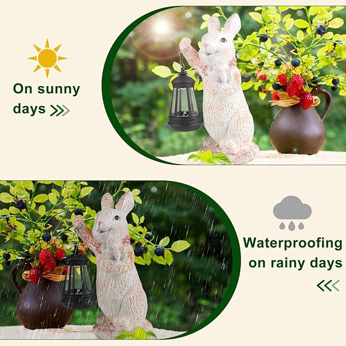 ILLUMINEW Solar Garden Statues Rabbit Lights, Outdoor Lighted Bunny Garden Decor Waterproof Figurines for Patio Porch Balcony Yard Lawn Lantern, Unique Easter Gifts for Mom Grandma Mother