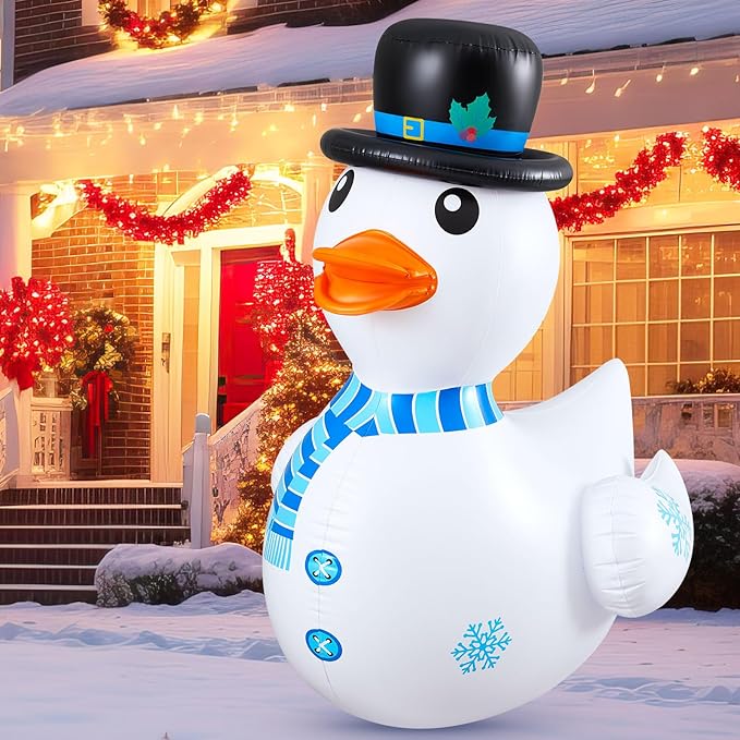 Hungdao 1 Pcs 4 Feet PVC Christmas Giant Inflatable Duck Huge Rubber Large Blow up Duck Christmas Pool Floats for Xmas Holiday Indoor Outdoor Pool Decorations (Snowman)