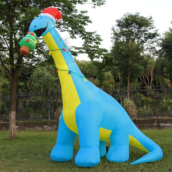 10 FT Christmas Inflatable Outdoor Decorations, Giant Christmas Dinosaur Blow up Yard Decor with Christmas Hat & Tree, Built-in LED Lights Xmas Holiday Decorations for Outside Lawn Garden Indoor