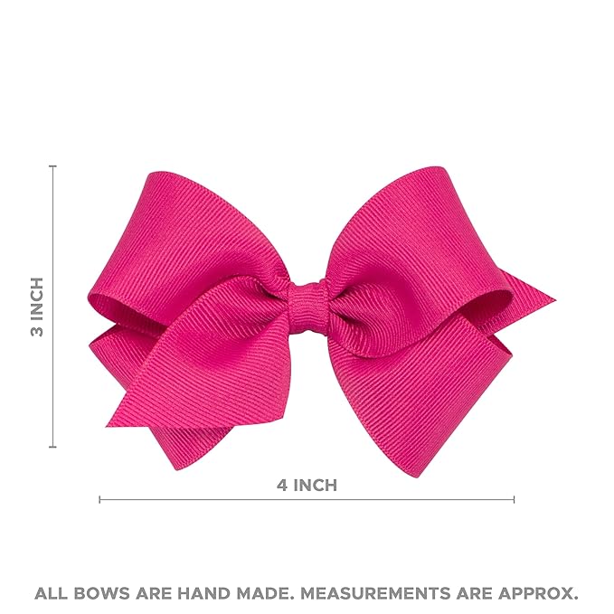Wee Ones Girls' Classic Grosgrain Moonstitch Edge Hair Bow, No-Slip Hair Clip, Handmade, Red with Green, Small