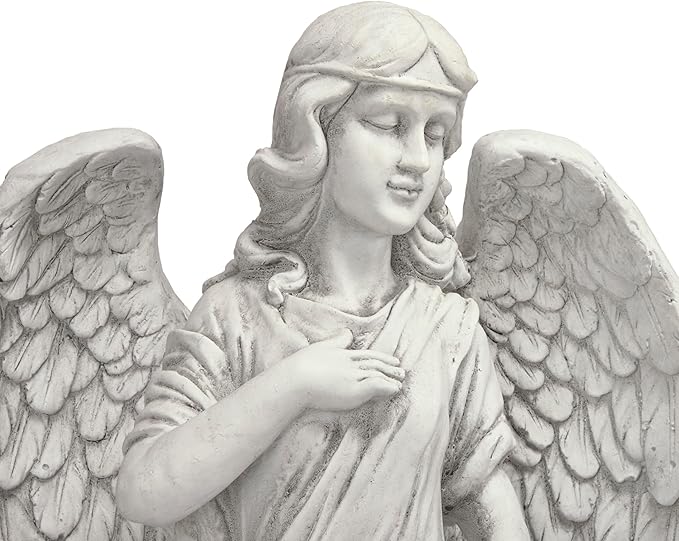 Alpine Corporation 31" Tall Indoor/Outdoor Angel Statue Yard Art Decoration, Light Gray