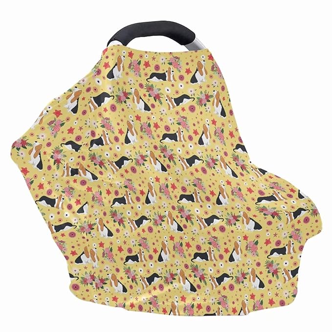 AFPANQZ Floral Dogs Baby Car Seat Canopy Nursing Cover Breastfeeding Scarf Shopping Cart Covers Stroller Sunshade High Chair Cover Car Seat Covers Girls Breathable