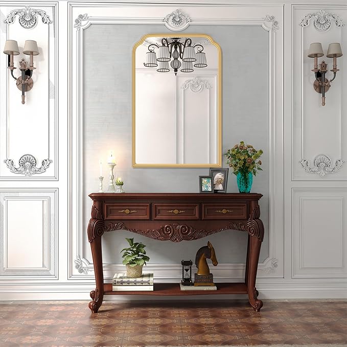 20X30 Inch Gold Bathroom Mirror for Wall, Modern Rounded Corner Rectangle Mirror with Non-Rusting Iron Metal Framed Bathroom Vanity Mirror for Over Sink Wall Decor(Tempered Glass)